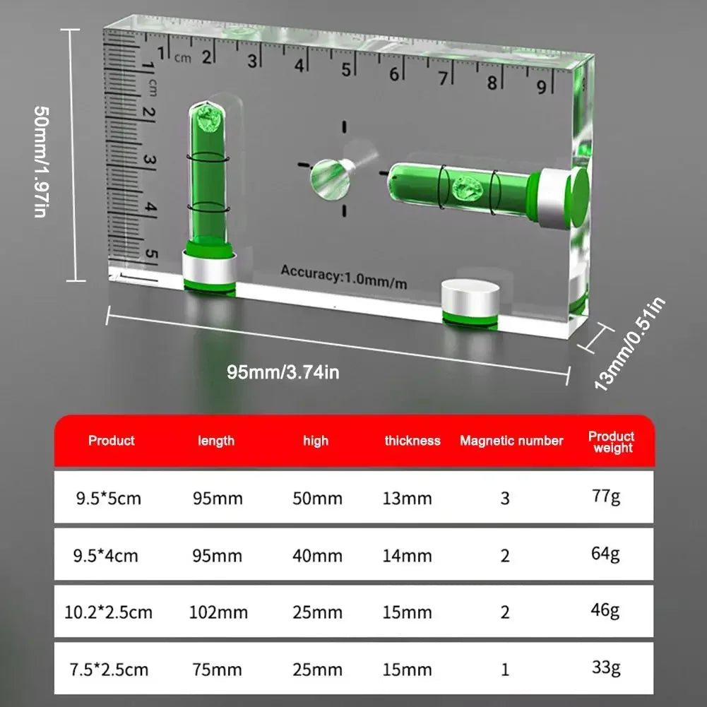 Acrylic Mini Level Ruler Strong Magnetic High-precision Shatterproof Mini Bubble Level  for Picture Hanging & Layout Tool