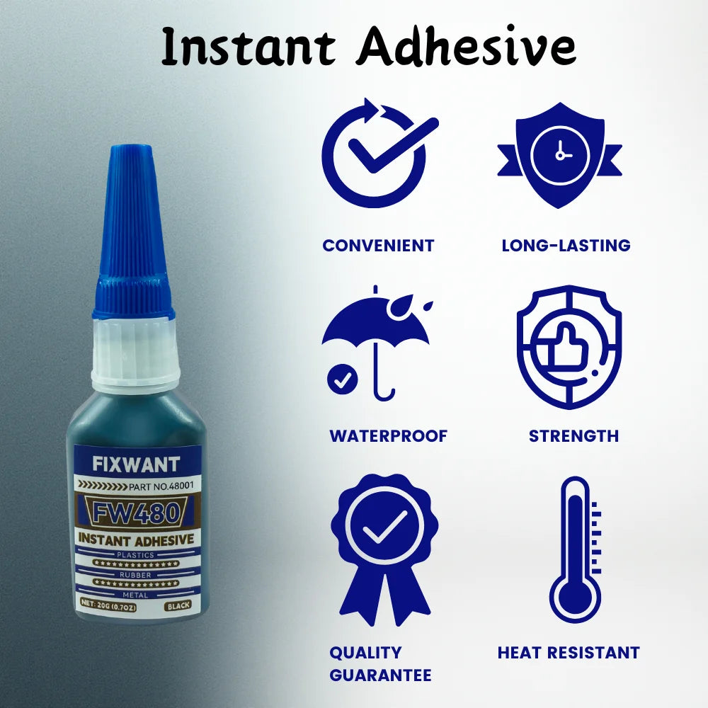 480 Black Super Glue, Quick-Bondig Adhesive Leather Rubber Wood Metal Strong Liquid Glue for Rubber Including EPDM