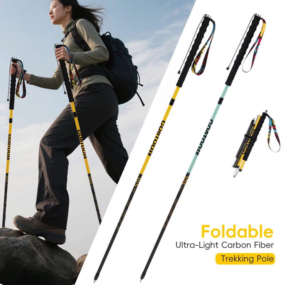 2026 New Ultra Light Carbon Fiber Trekking Pole Foldable Design Professional Hiking Trail Running Walking Stick 105-125CM Length