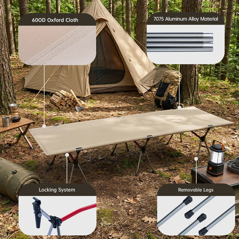 WESTTUNE Camping Cot Portable Folding Bed Ultralight Aluminum Alloy Sleeping Cot for Outdoor Hiking Backpacking Travel