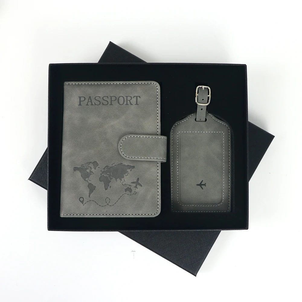 Customized Name Anti-Magnetic Passport Book Luggage Tag Set, PU Leather Passport Holder with Magnetic Fasteners, Passport Bag