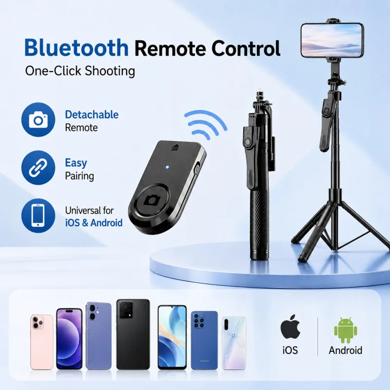 2M Extendable Bluetooth Selfie Stick Tripod, K29 Universal Phone Holder with Remote Control, Stable Handle for Vlog Live Streami