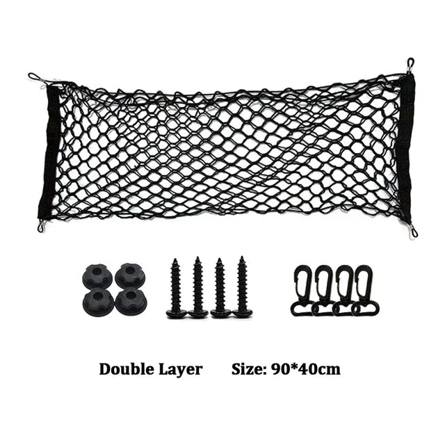 Car Mesh Elastic Nylon Rear Back Cargo Trunk Storage Organizer Double Layer Luggage Net Auto Back Rear Mesh Seat Car Accessories