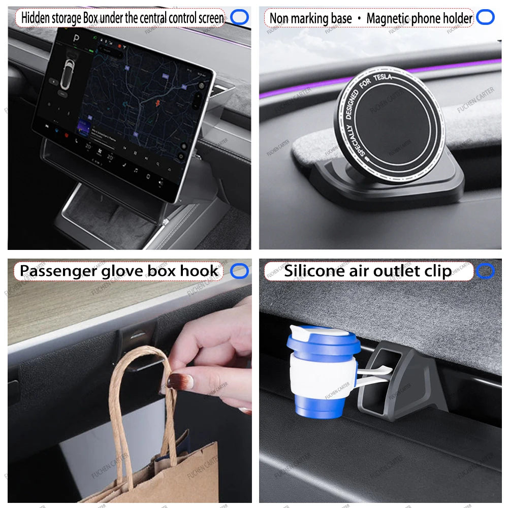 For Tesla Model Y Juniper 2025& Standard 2025+ Console & Armrest Hidden Storage Box Cup Holder Console Organizer Box Accessories