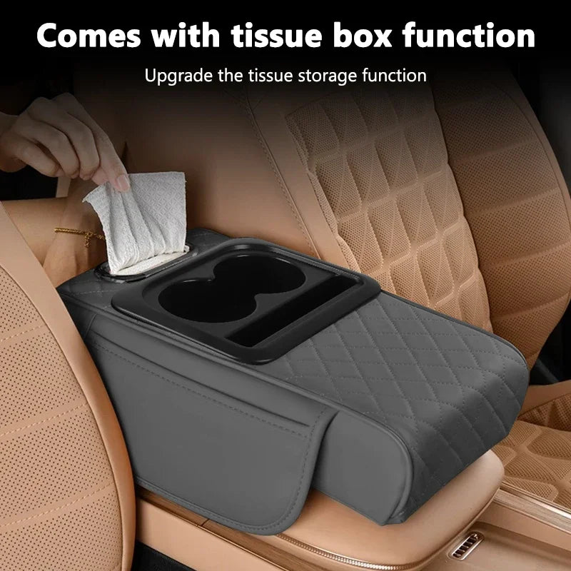 Car Center Console Organizer, Car Armrest Storage Box, Armrest Heightening Cushion with Cup Holder Armrest Storage Organizer Box