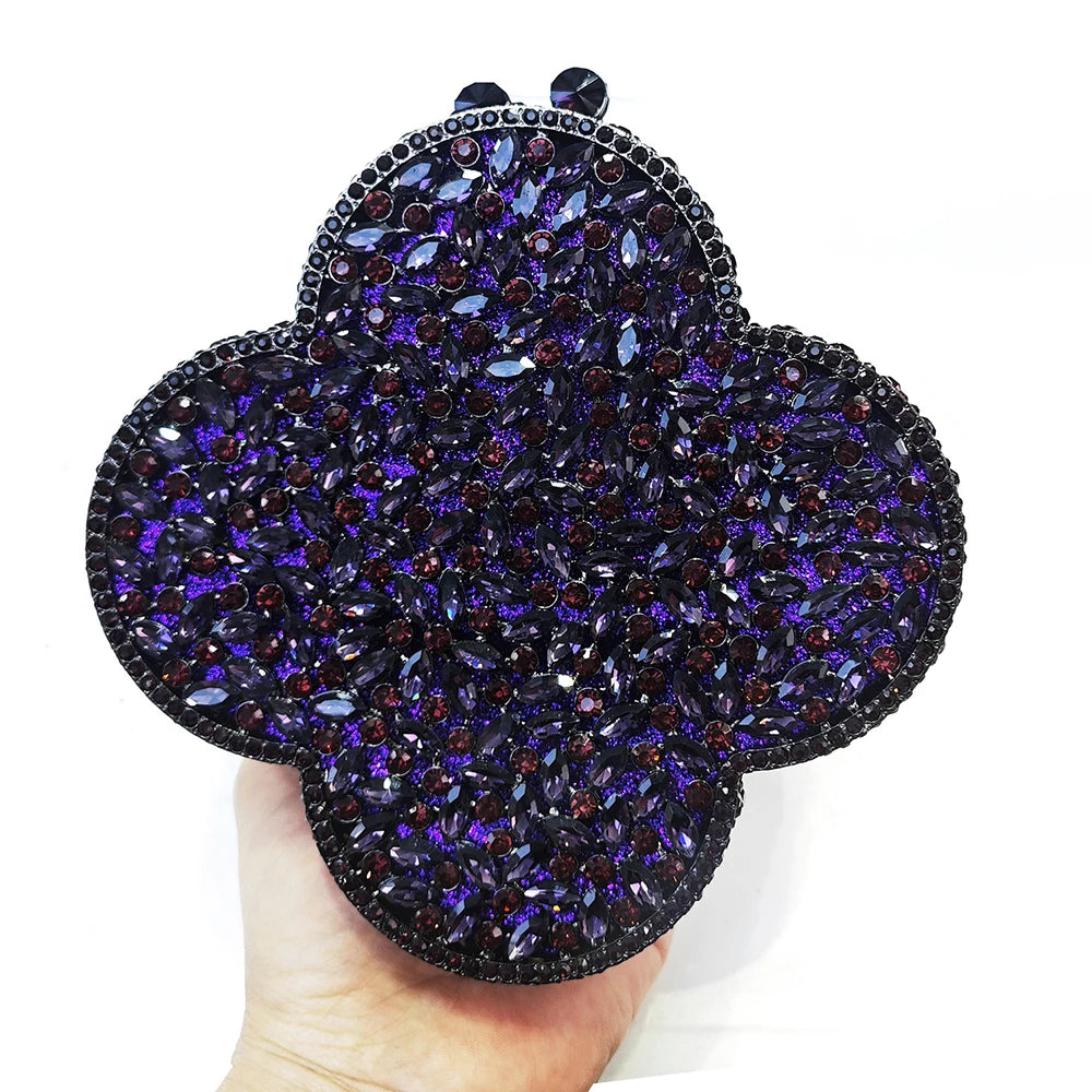 Cloudy Blue Diamond Evening Bag Stones Minaudiere Clutch Silver Crystal Handbag Women Party Prom Bag Bridal Clutches Wedding Pu