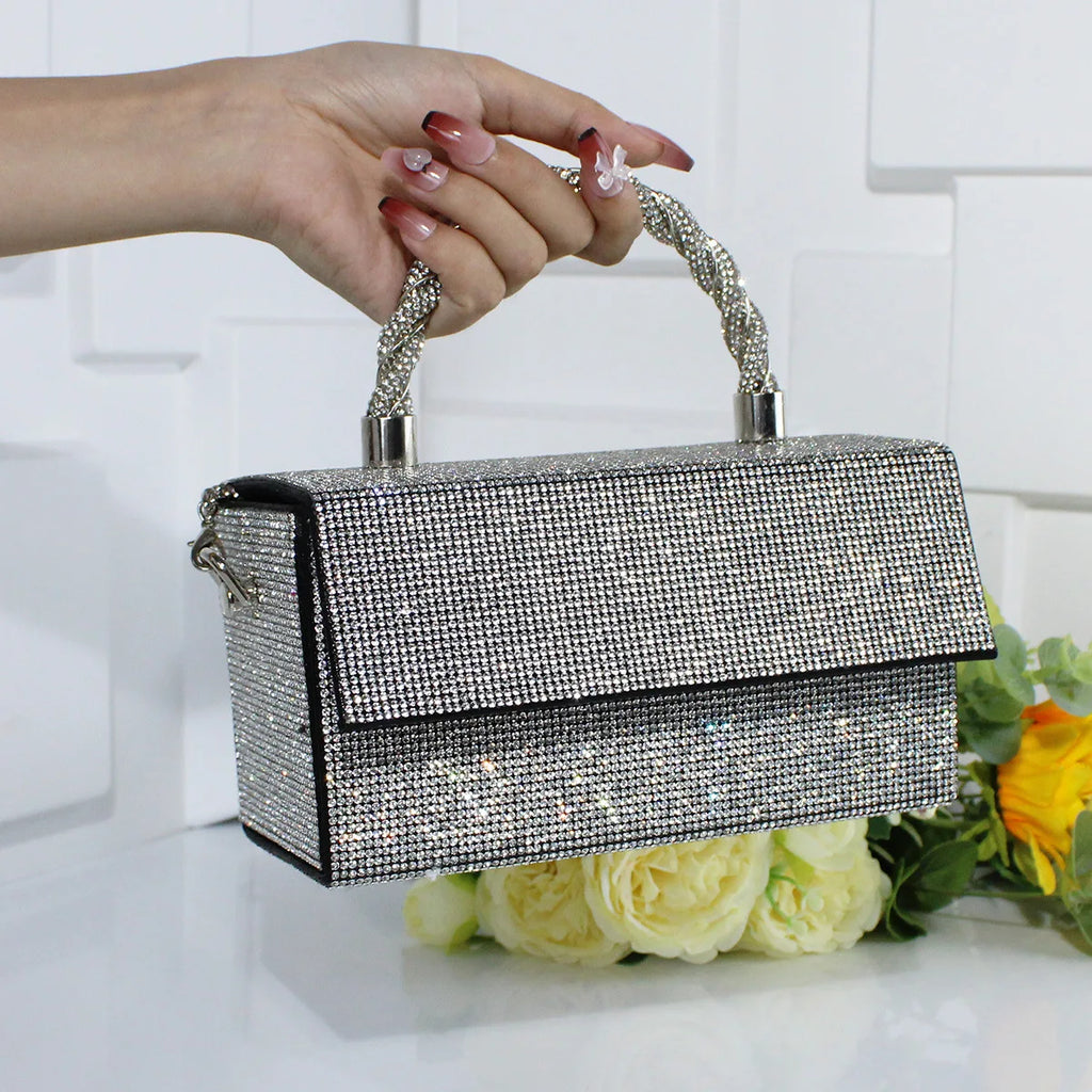 High-end fashion diamond-encrusted shiny women's dinner bag exquisite versatile dress bag temperament chain square bag