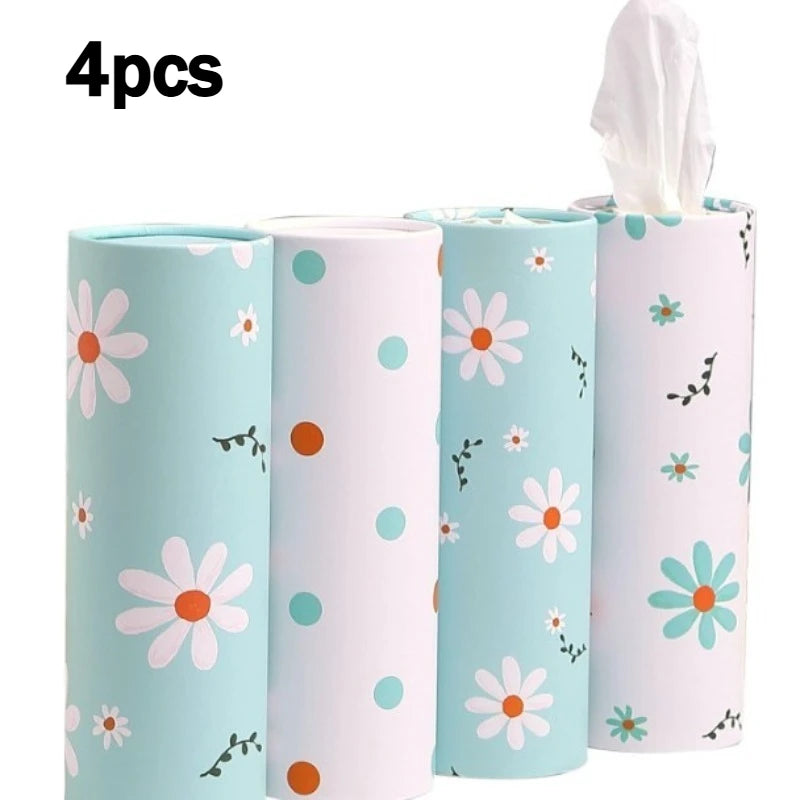 4 Compact Flower Car Tissue - Car Cylinder Tissue, Household Cylinder Tissue Tube Car Seat Cylinder Paper Including Face Towels