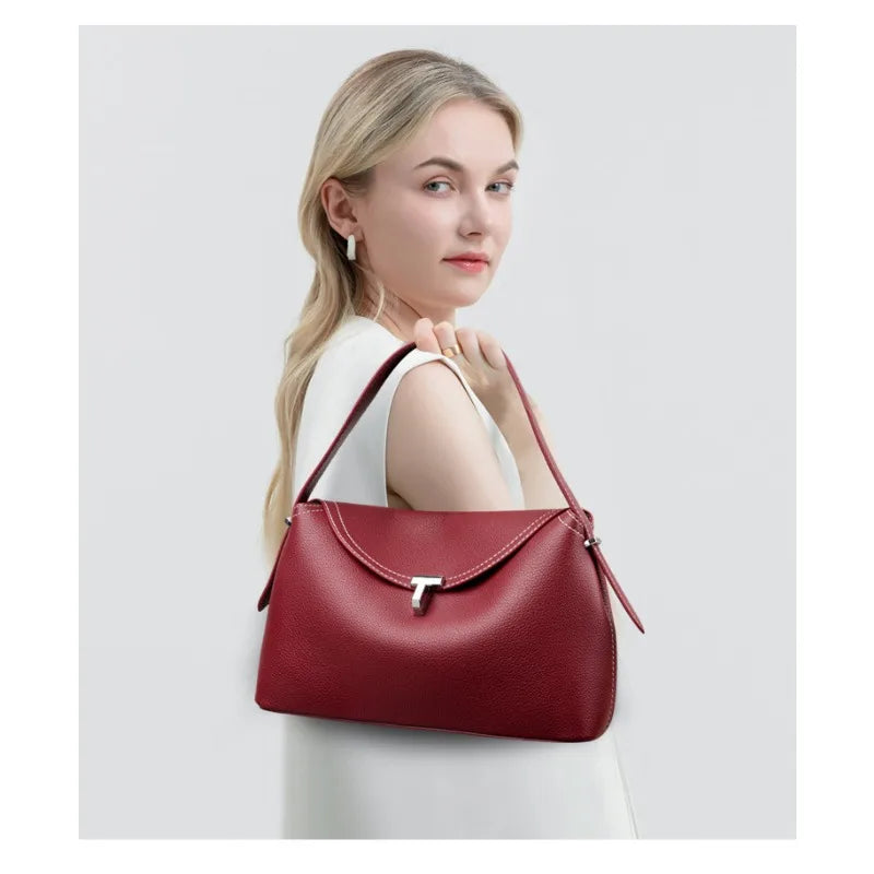 1pcs PU Crossbody Bag Hot Selling Women Retro T Metal Lock Underarm Bag  Dual-use Hand & Shoulder Bag Store Cosmetics Minimalist