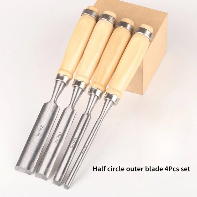 4pcs  DIY Woodworking Chisel 6mm 12mm 18mm 24mm Half-round Wood Chisel Chrome Vanadium Steel Carpenter Wood Carving Chisel Gouge