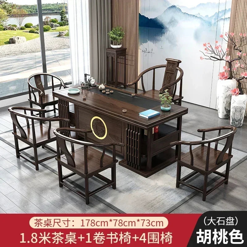 r5.13  solid wood tea table and chair combination one table five chairs coee table tea set household kung fu tea