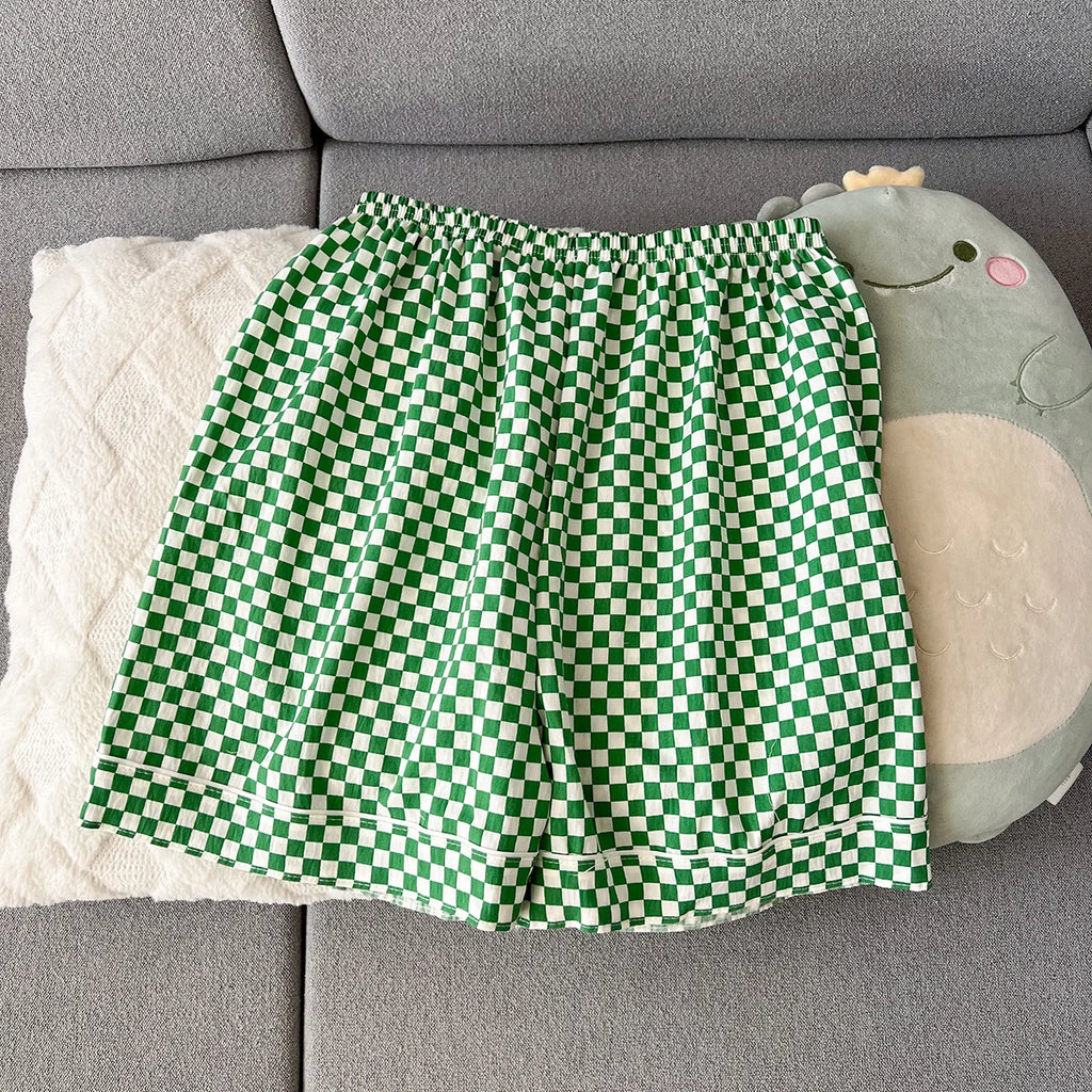 Women's Summer Pajamas, Thin Plaid Pattern Short-Sleeved Shorts, Sweet and Cute, Can Be Worn Outside in Summer, Two-Piece Home Wear Set