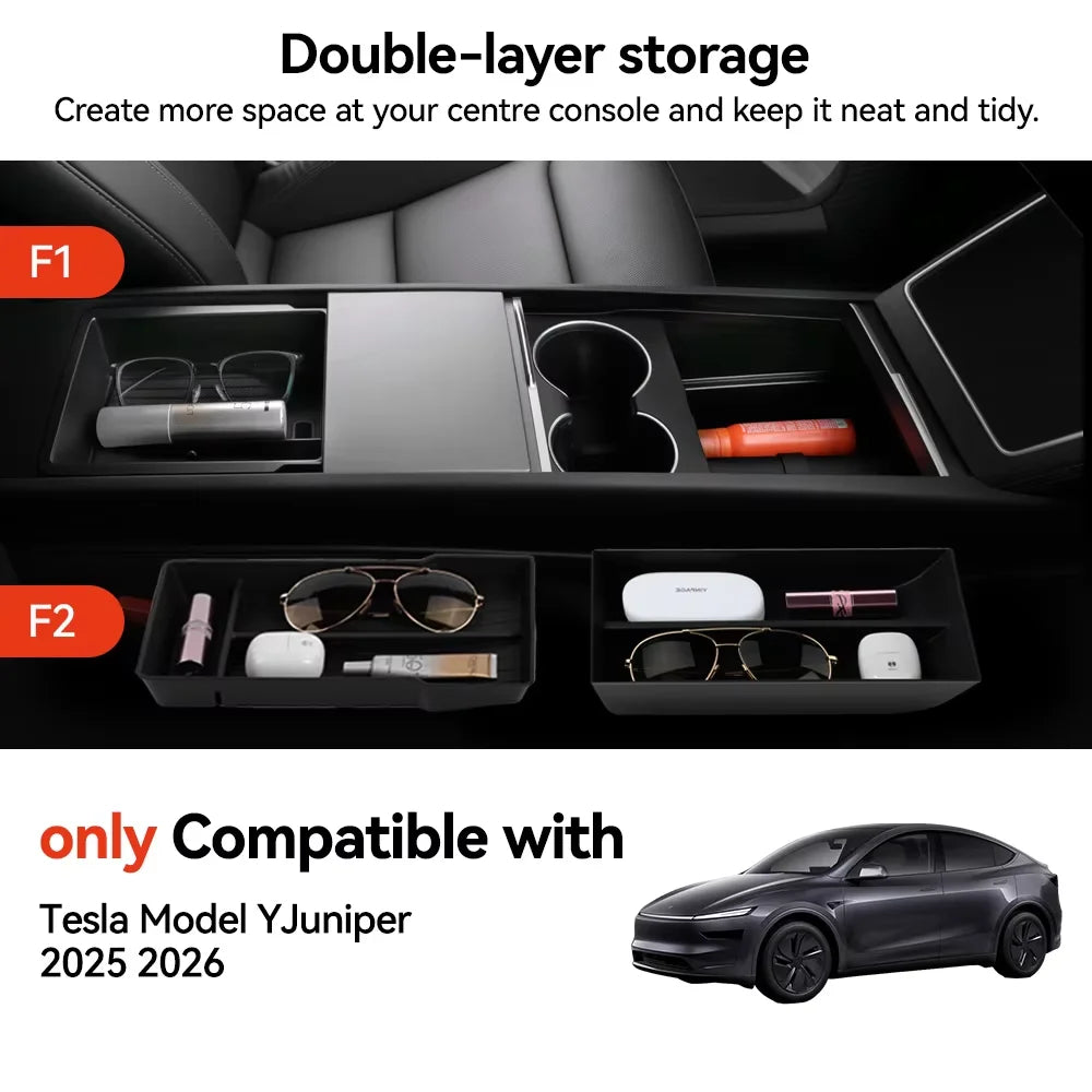 For Tesla Model 3/Y/YL Highland Juniper 2026 Center Armrest Hidden Storage Box Cup Holder Console Organizer Box Accessories