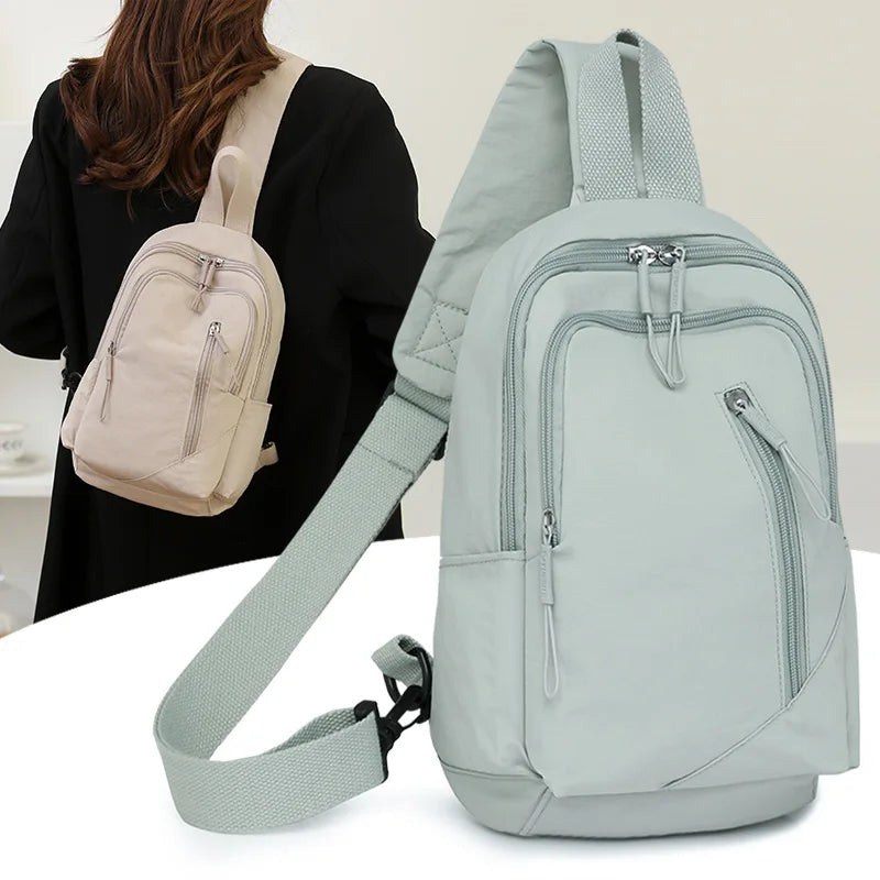 New Solid Color Casual Crossbody Bag Lightweight Waterproof Nylon Unisex Shoulder Sling Backpack Large Capacity Travel Bag