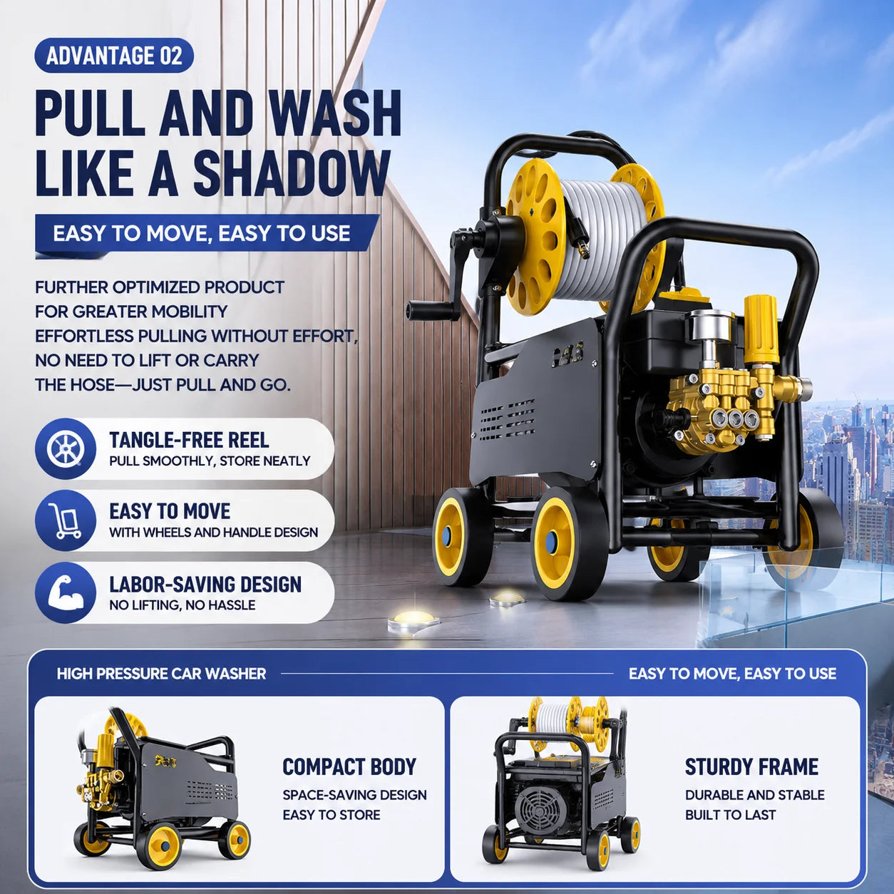 High Power 220V High Pressure Car Washer Trolley Portable Booster Cleaning Machine For Home Yard Commercial Car Wash Shops farms