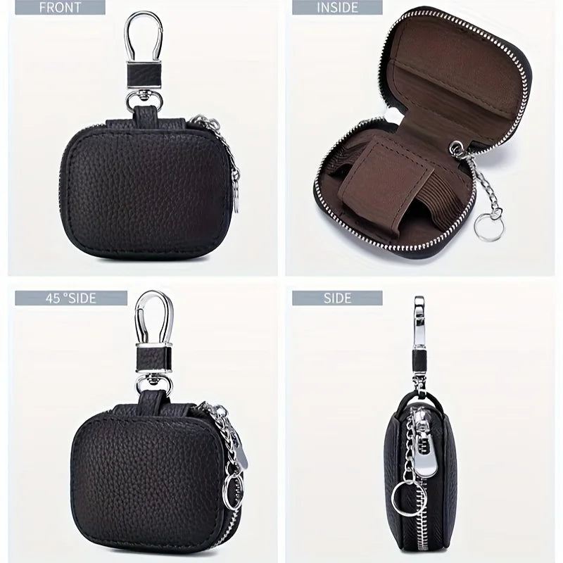 Earbud Carrying Case Small Compatible with PU Leather Earphone Case Protective Storage Pouch Bag with Mesh Pocket & Keychain for
