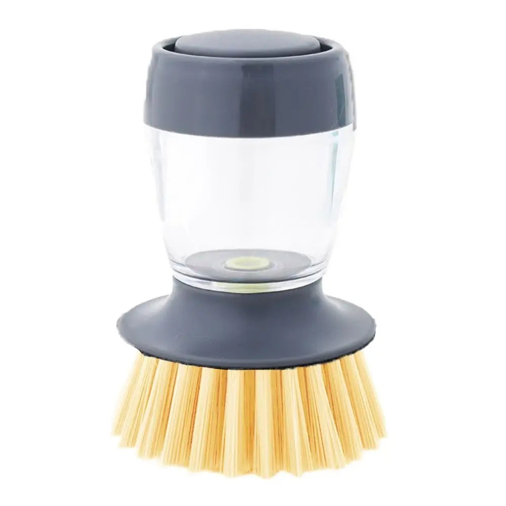 Upright Liquid Adding Pot Washing Brush Detachable Replaceable Brush Head Soap Dispensing Dish Washing Brush Grey