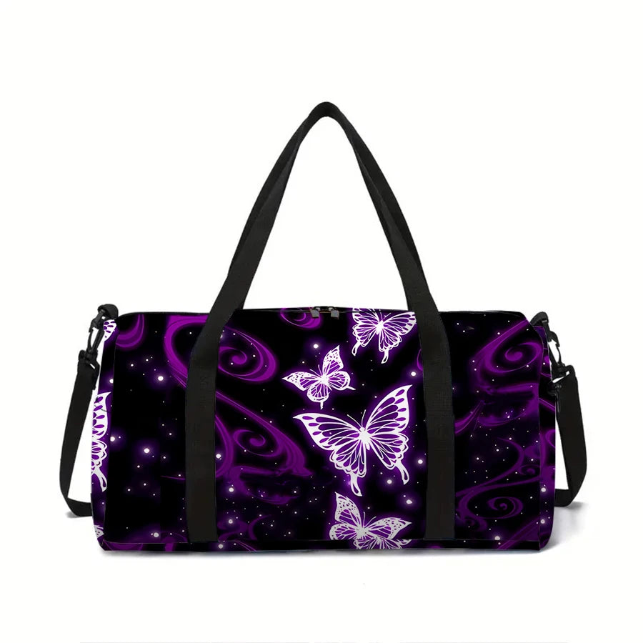 Women's Large Travel Bag Purple Butterfly Pattern Multi-Functional Duffle Tote Bag Handbags Waterproof Gym Bags For Boys/Girls