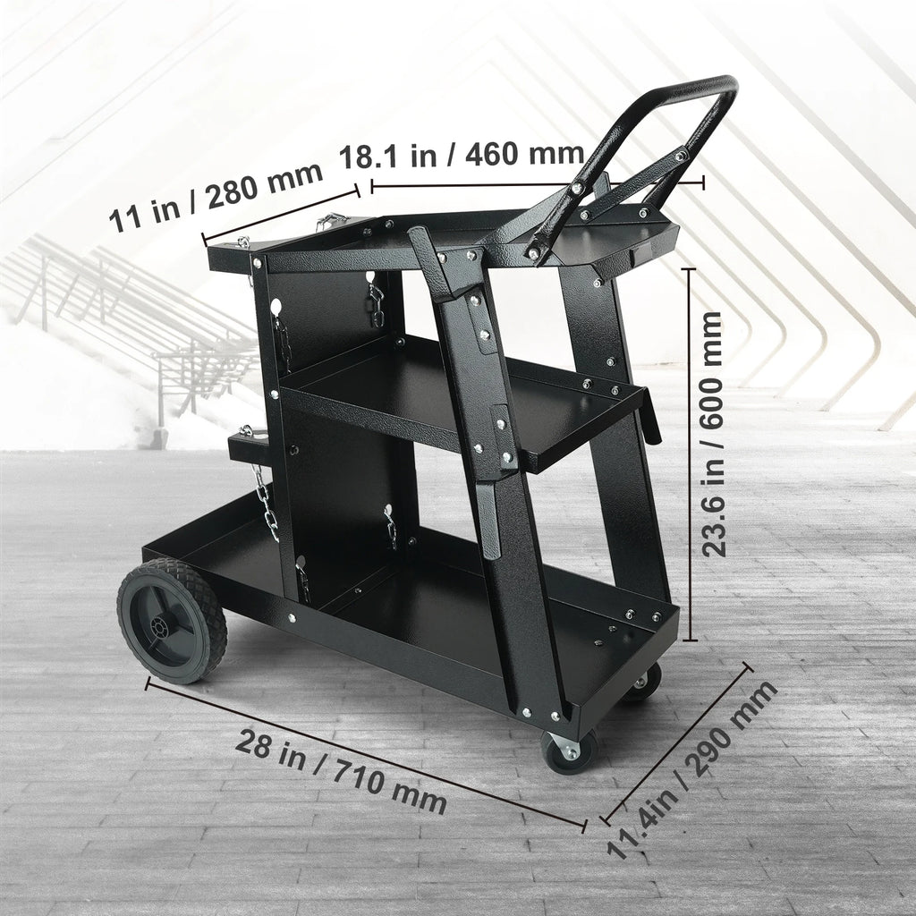 SucceBuy Welding Cart 3-Tier Welder Cart with Swivel Wheels Safety Chains Rolling Tank Storage for Plasma Cutter Welding Machine