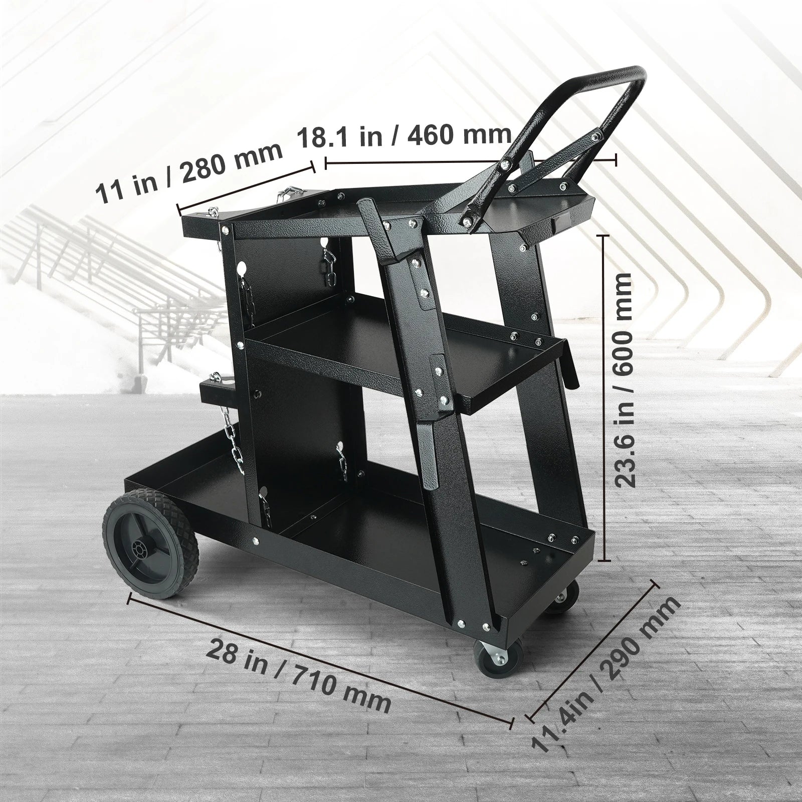 SucceBuy Welding Cart 3-Tier Welder Cart with Swivel Wheels Safety Chains Rolling Tank Storage for Plasma Cutter Welding Machine