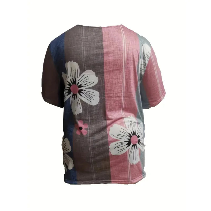 Plus Size 1XL-5XL New Spring Summer Women's Fashion Printed Round Neck Short Sleeved Tops T-shirt Women Casual Tops Clothing