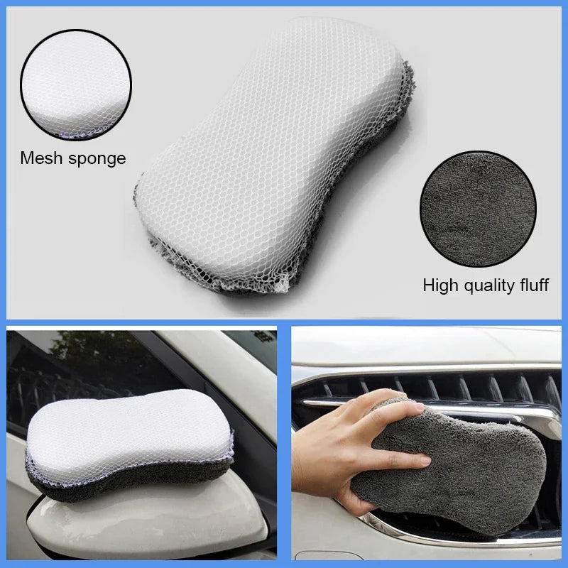 Car Wash Cleaning Set 9pcs Microfiber Towels Blush Sponge Wash Glove Polish Care Applicator Pads Auto Detailing Washing Tools