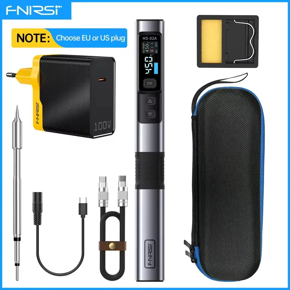 FNIRSI HS-02A 100W Portable Corded Soldering Iron Kit,3S Fast Heating,212-842℉,Pre-set 3 Groups Temperature,6 F245 Solder Tips