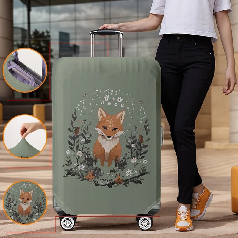 Forest garland fox sage green pattern luggage protection cover, suitable for 18-32 inch luggage covers, luggage handle gloves, t