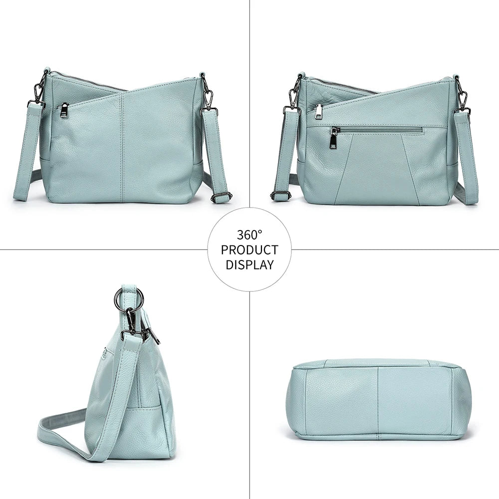 Women Full Grain Cow Leather Hobo Bag With Two Straps Multi Color Large Capacity Shoulder Crossbody Handbag