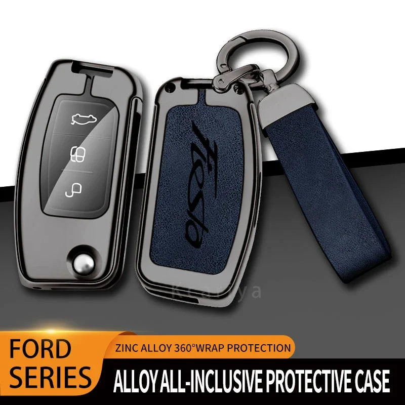 New Auto TPU Zinc Alloy Key Case Bag For Ford Fiesta Logo Car Key Chain Car Metal Key Shell Car Interior Decoration Accessories