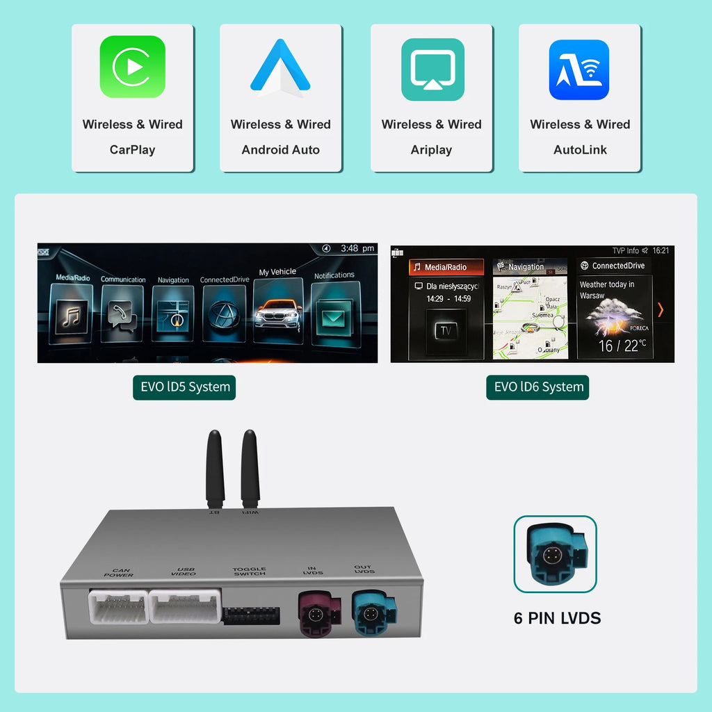 AUTOABC Wireless CarPlay for BMW EVO X5 F15 F85 X6 F16 F86 G01 2017-2019 with Android Mirror Link AirPlay Carplay Support Touch