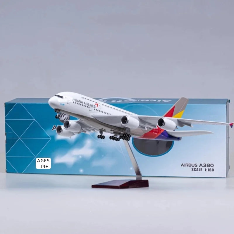 Asiana Airlines A380 Passenger Aircraft Metal Model 1:160 Scale 45cm Resin Material Features Lights and Tires Collector's Grade