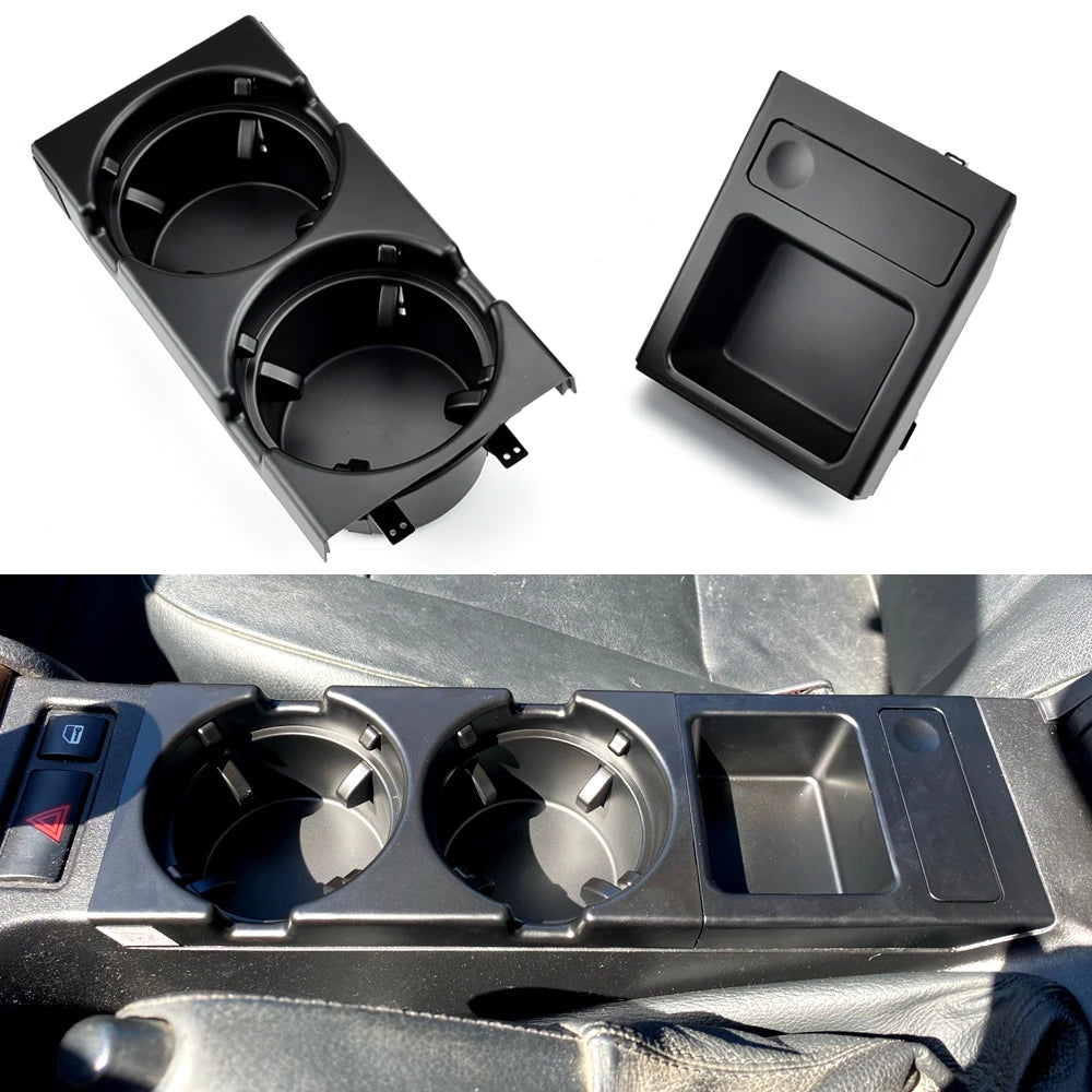 51168217953 New Double Hole Car Styling Front Center Console Storage Box Coin + Cup Holder For BMW E46 Series 1999-2006