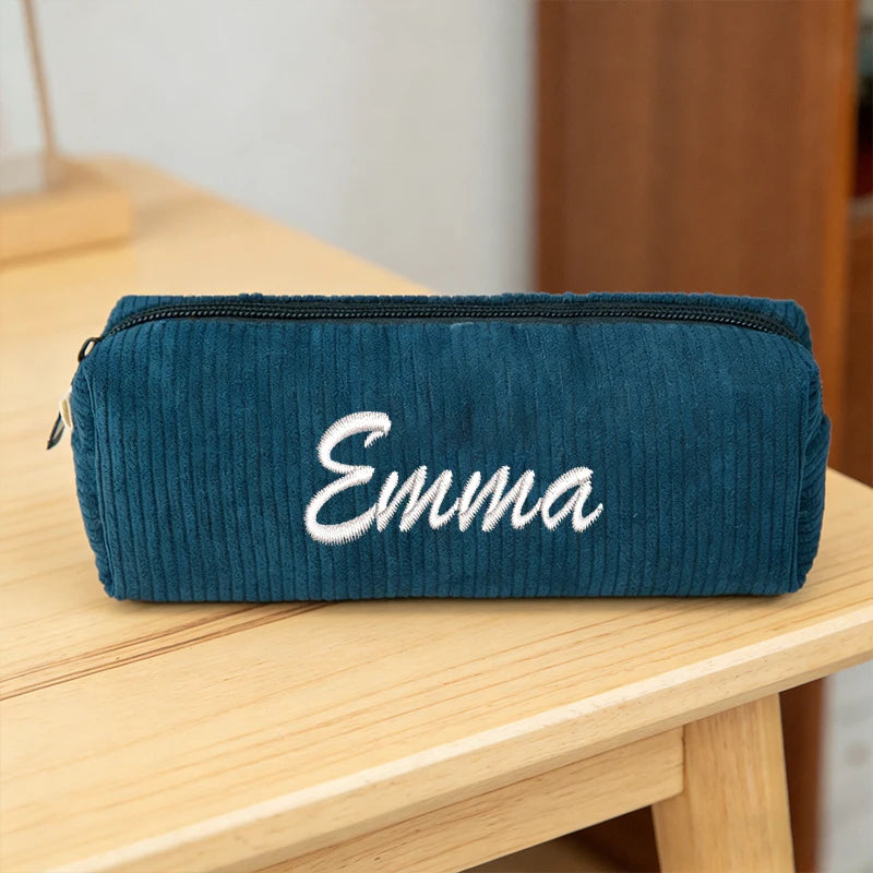 Customised Embroidery/Standard Style 2 Options,High-quality corduroy pencil case, clutch bag, small and lightweight,!