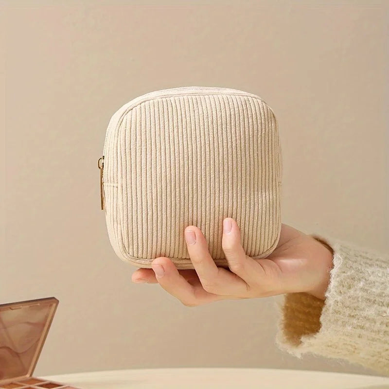 Compact Makeup Bags for Travel, Featuring Zippers, Earphone Storage, Sanitary Napkin Compartments