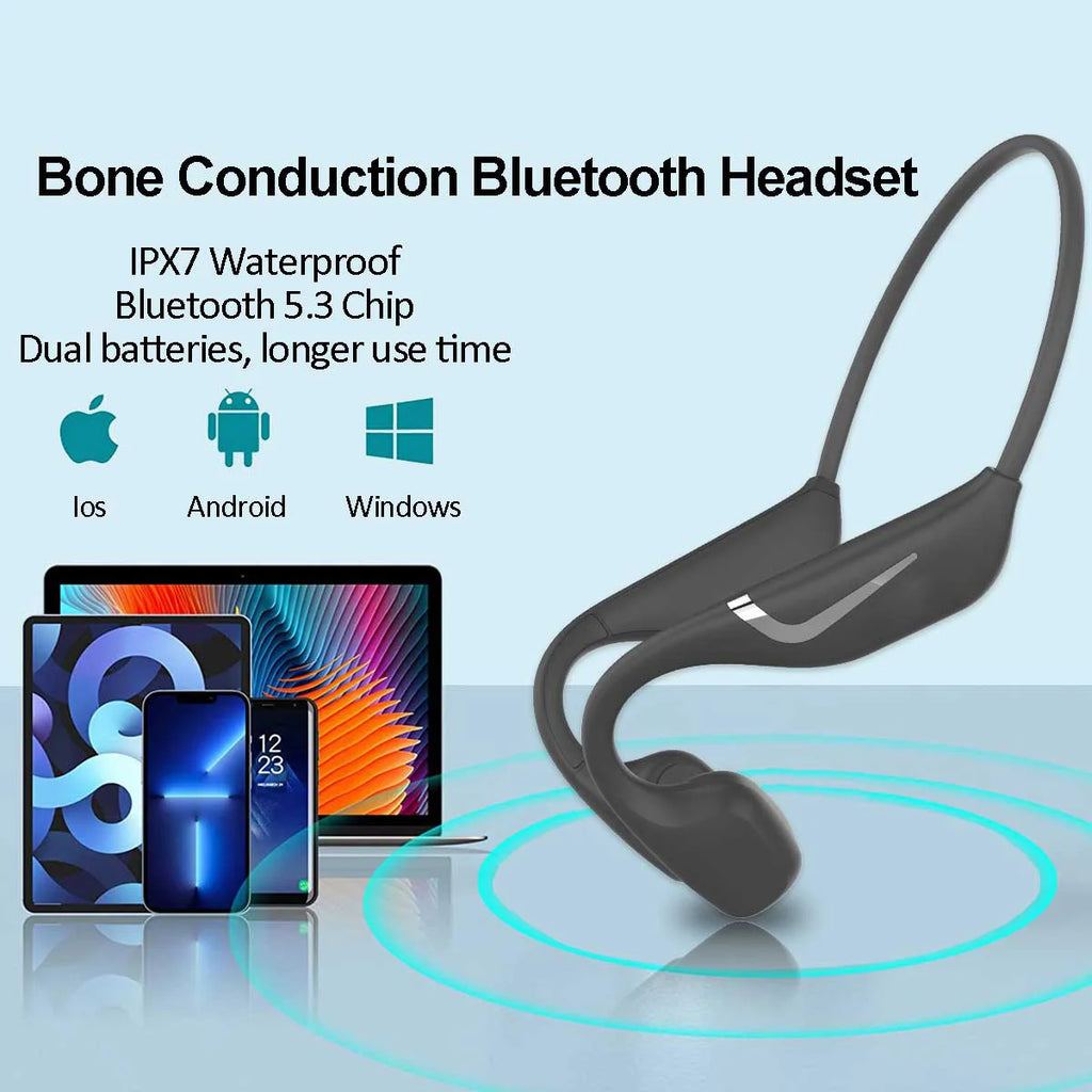 Bone Conduction Bluetooth Headphones BT5.3 with Dual Batteries Offer Ultra-Long Battery Life for Sports, Night Running and Cycli