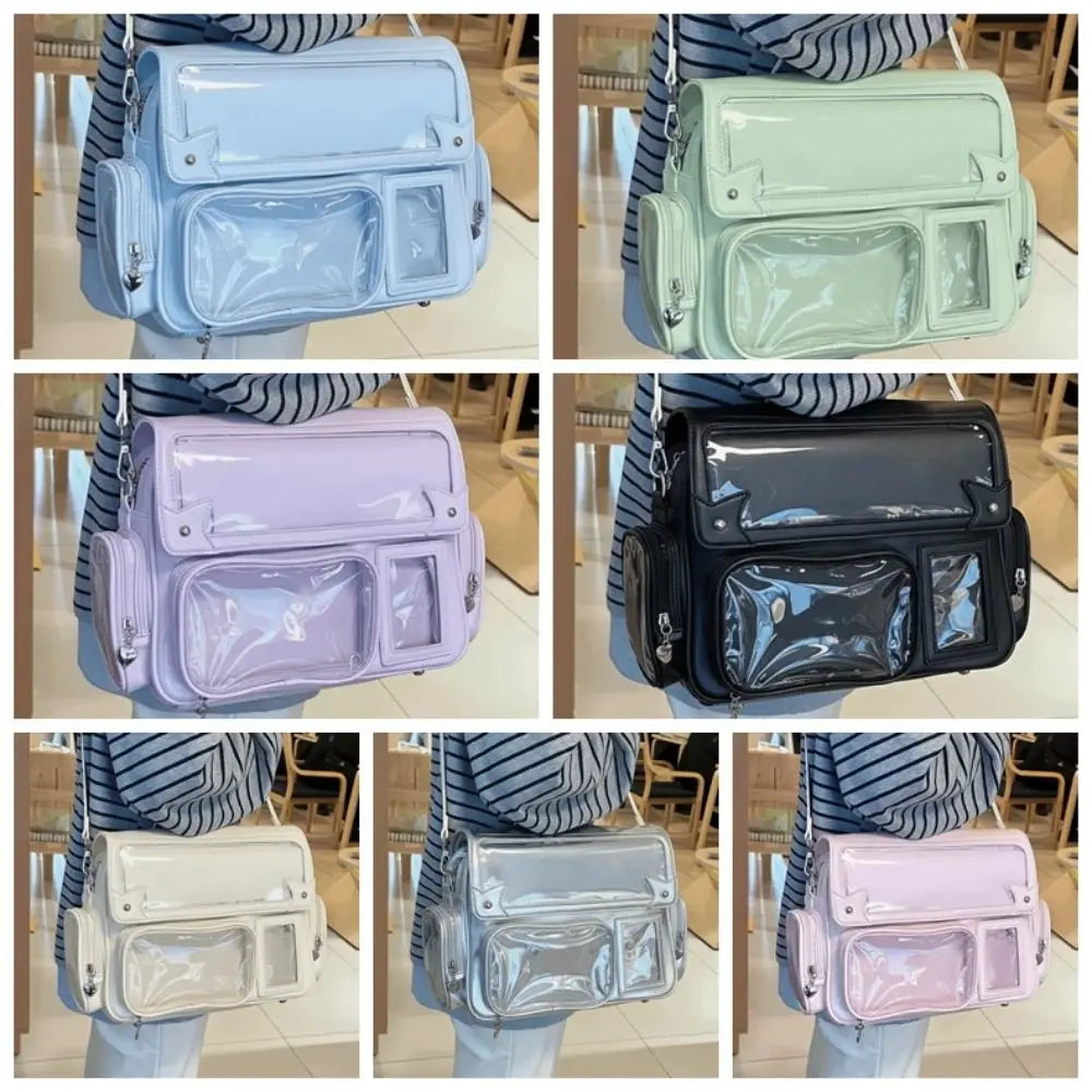 Transparent Convertible Ita Backpack PU Leather Solid Color Kawaii Uniform Bag Ita Japanese Style Waterproof