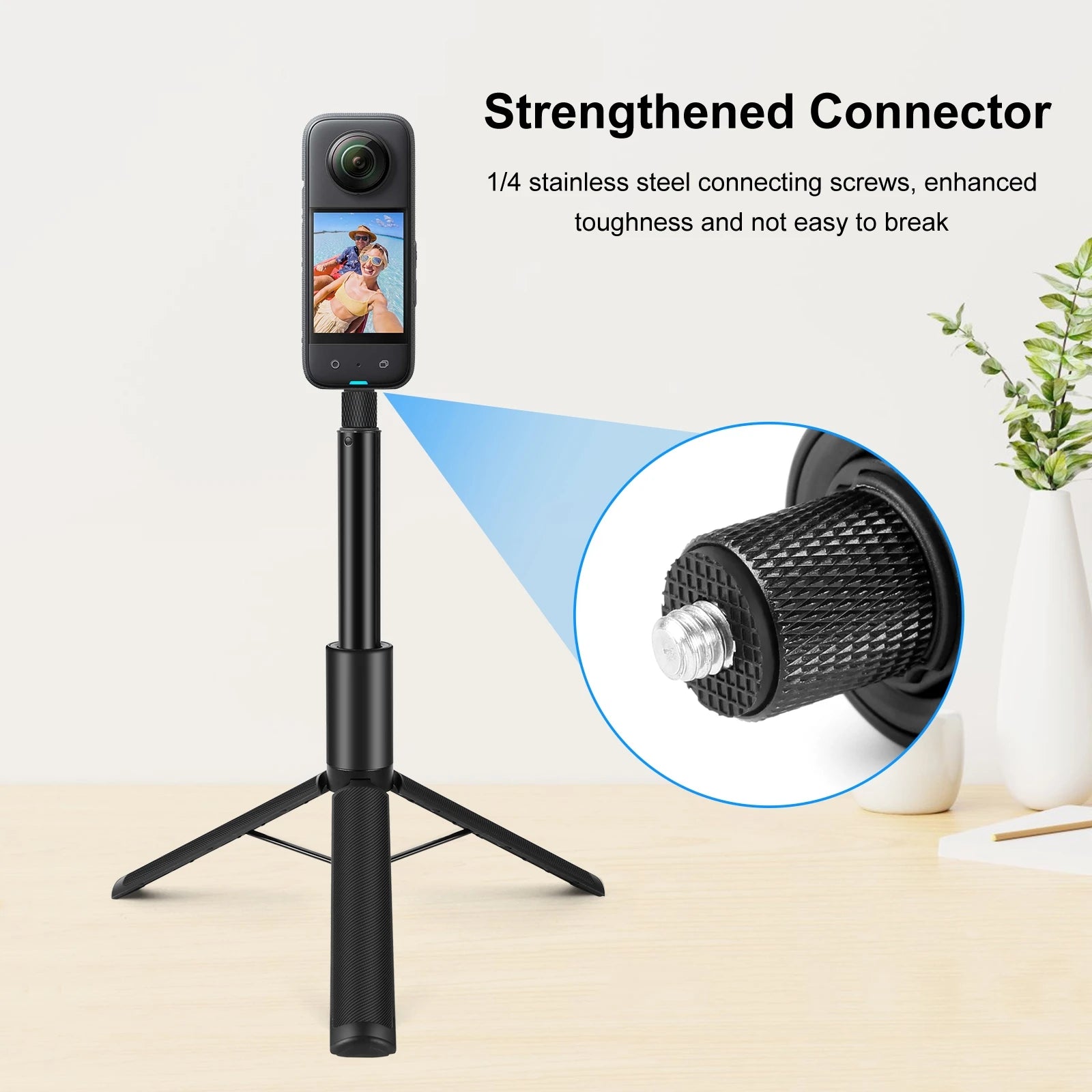 PULUZ Retractable Invisible Selfie Stick Tripod 1/4 Screw Sports Camera Metal Selfie Rod for DJI Osmo 360 / Insta360 X5 X4 X3