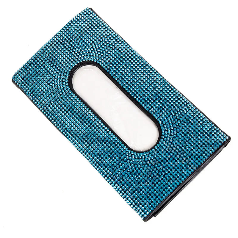 Bling Crystal Car Tissue Box Sun Visor Diamond Leather Auto Tissue Paper Holder Case Sunvisor Hanging Napkin  car decoration