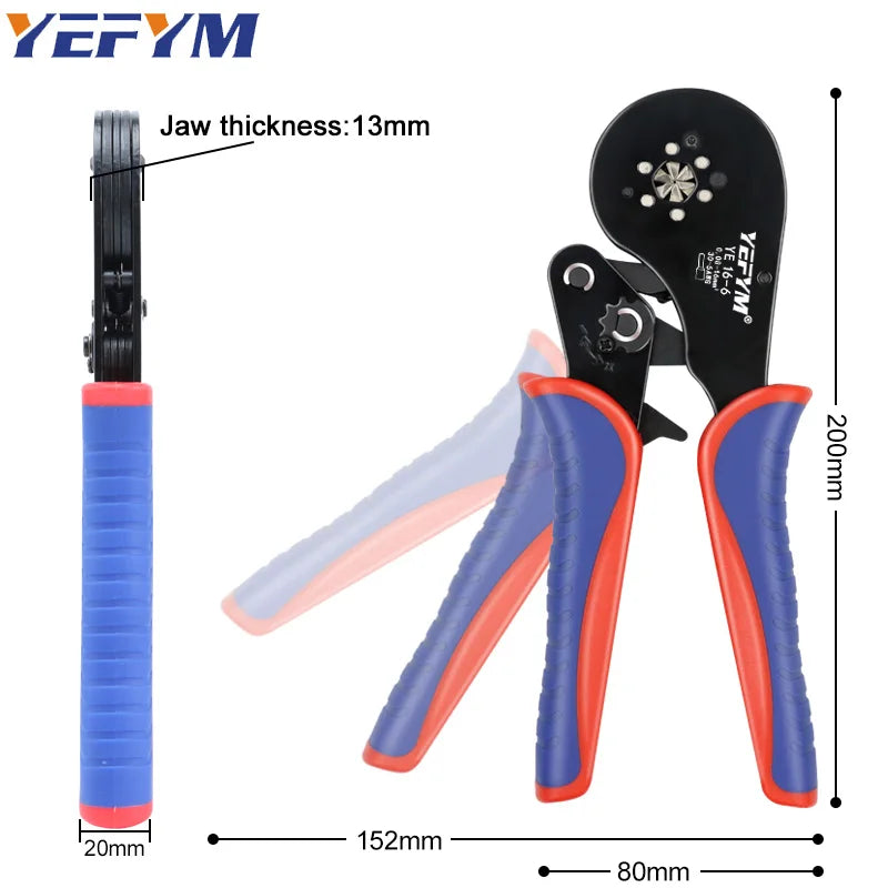 Ferrule Terminal Connectors Hexagon Crimping Pliers YE 16-6 0.08-16mm2/30-5AWG Large Range Size Ratchet Electrical Tools YEFYM