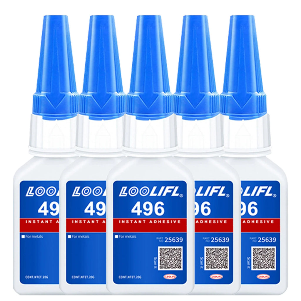 LOOLIFL 496 Instant Adhesive 5pcs, Strong Super Glue for Metal, Plastic Ceramic, Glass, Wood, Shoe Repair, Home Improvement, DIY