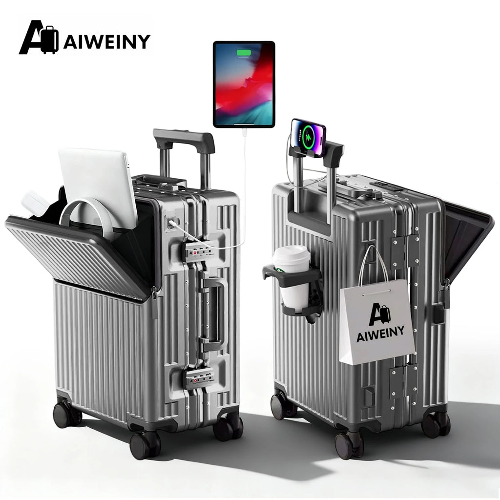 AIWEINY Lightweight Aluminum Frame Hard Shell Luggage 360 Silent Spinner Wheels TSA Lock 20/24/27 Inch Carry On/Travel Suitcase