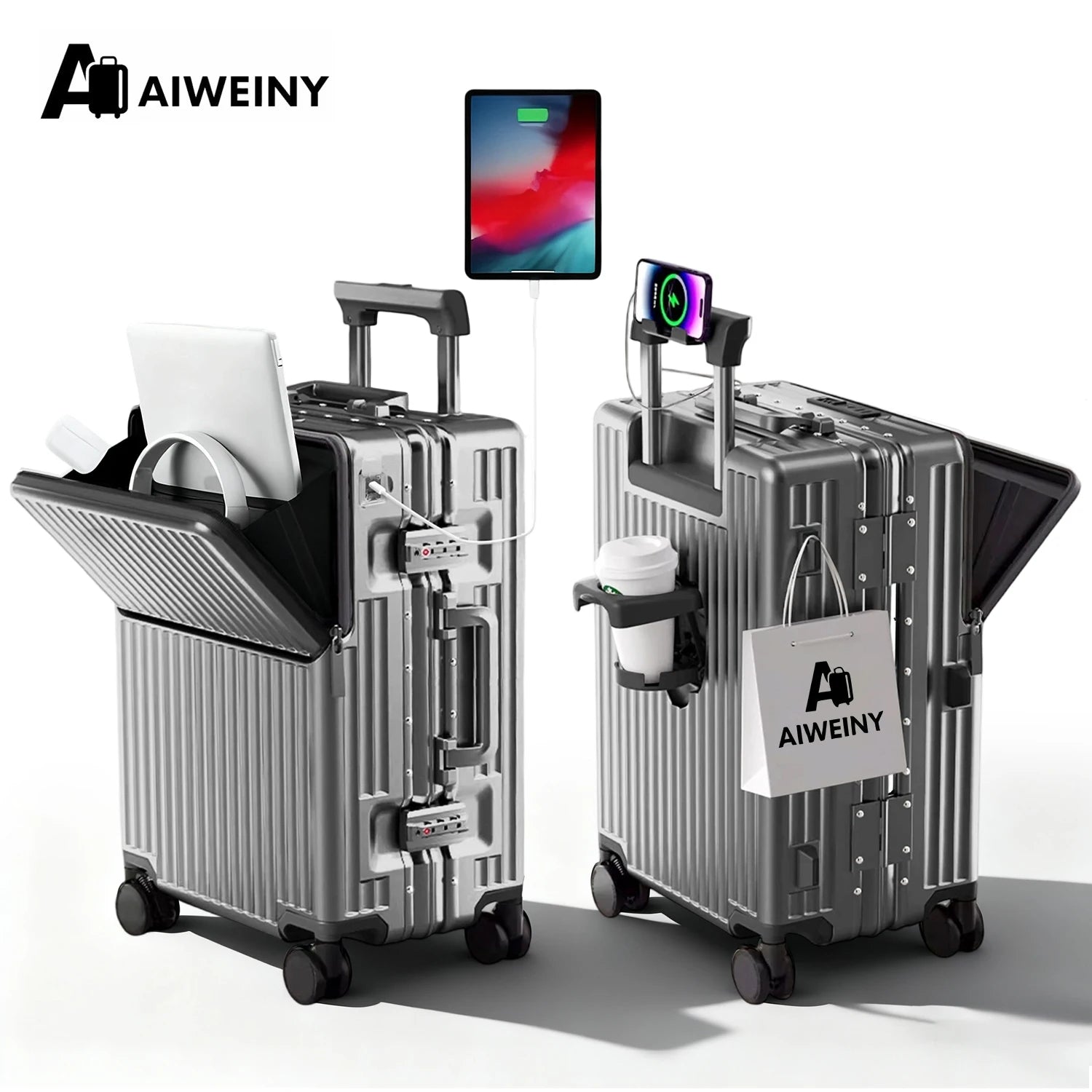 AIWEINY Lightweight Aluminum Frame Hard Shell Luggage 360 Silent Spinner Wheels TSA Lock 20/24/27 Inch Carry On/Travel Suitcase