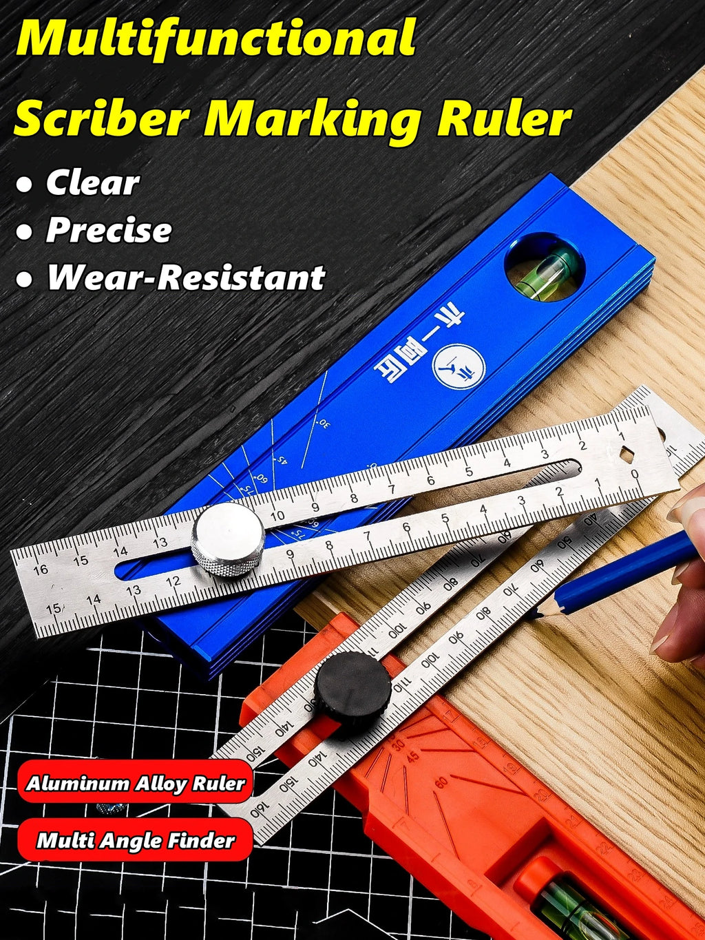 Scriber Marking Tools Multiple Angled Positioning Ruler Multi Angle Finder Gauge High Precise Bubble Level and Limit Marker