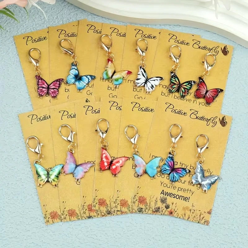 12-Piece Fashionable Cartoon Butterfly Keychain Set, Comes with a "Positive Butterfly" Greeting Card, the Charm of Animals and Flowers - Unique Creative Design, Compact and Lightweight, Ideal Gift for Family and Friends, Incl