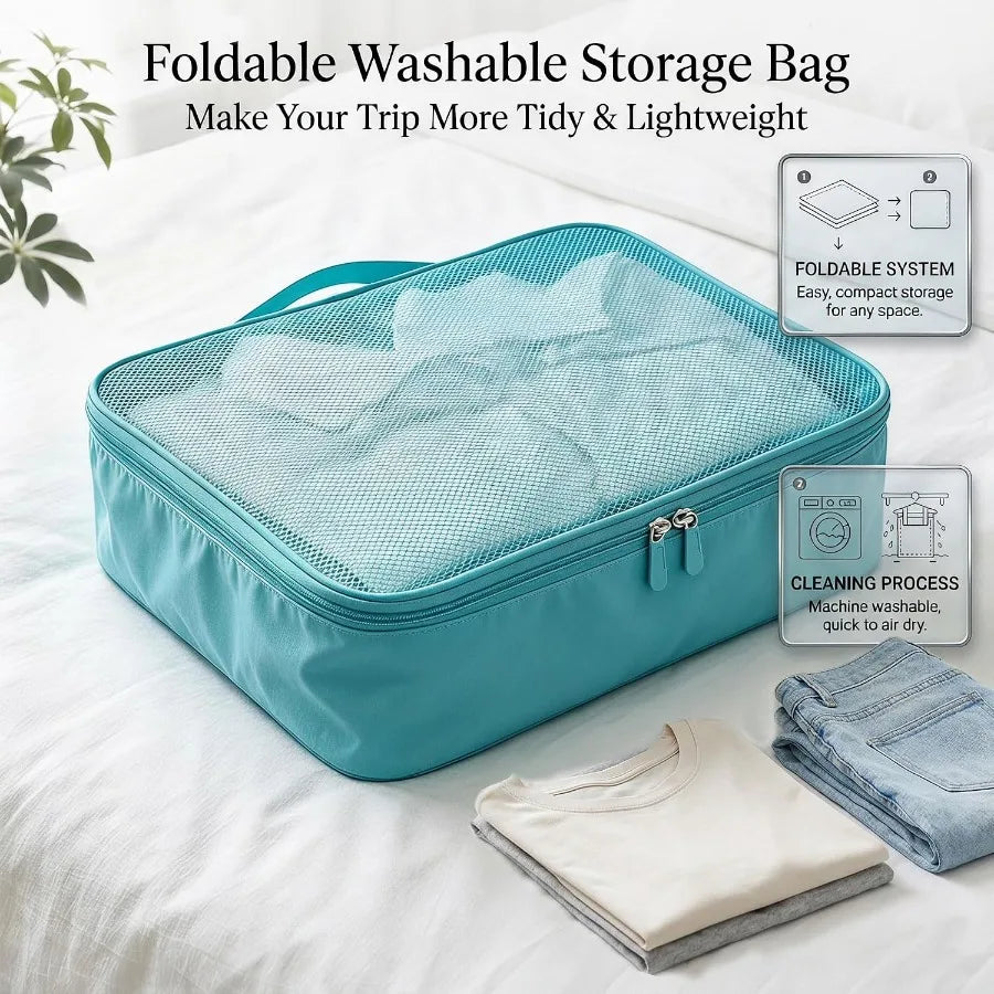 4/6Pcs Foldable Packing Cubes Luggage Packing Organizers for Travel Lightweight,See Through Breathable Mesh Design 40*30*12CM