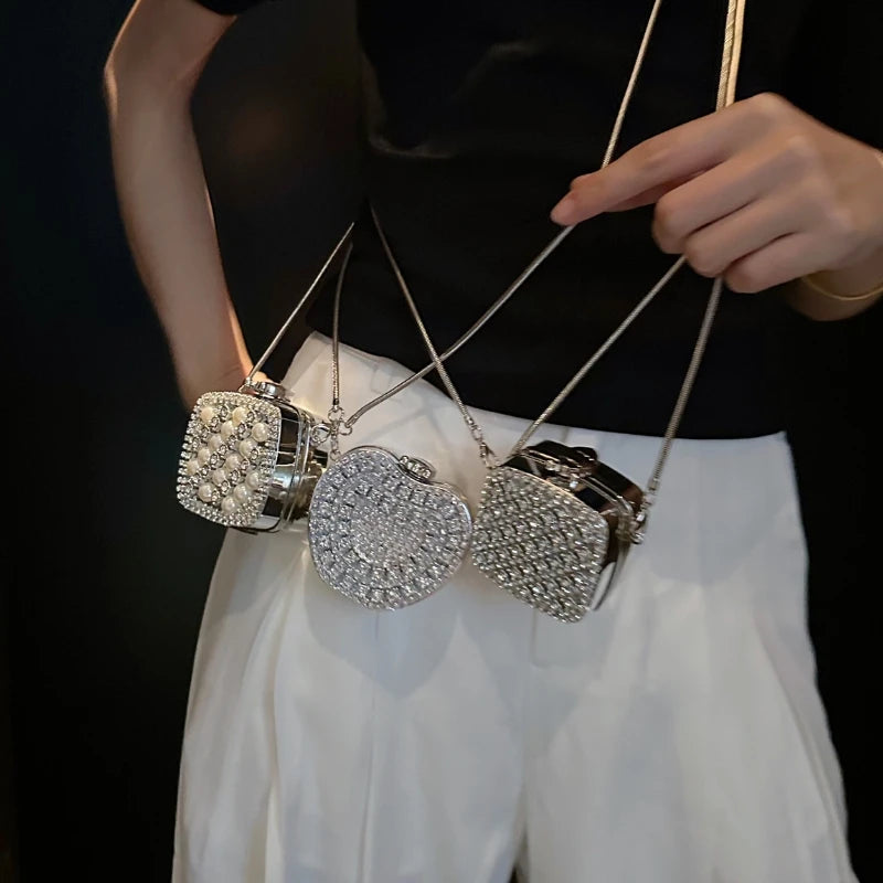 Silver Mini Rhinestone Evening Bag Acrylic Banquet Bag for Women Fashion Evening Party  Clutch Purse Shinny Small Wallet 2026