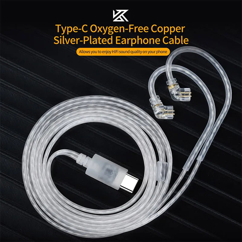 KZ Type-C Oxygen Free Copper Silver Plated C-Type 0.75mm 2-Pin Wire Compatible with EDX Series