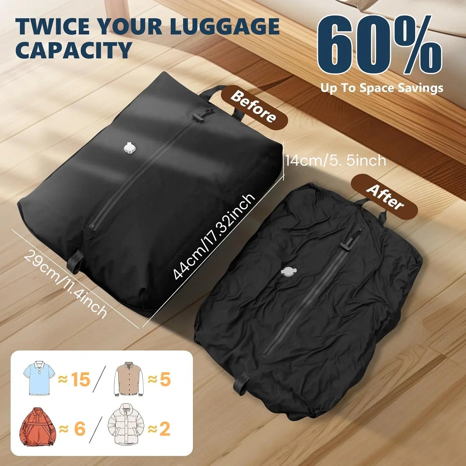 Travel Vacuum Storage Bags Luggage Packing Bag, Save 60% Space Travel Vacuum Sealed Bag Storage Bags Reusable Waterproof Bag