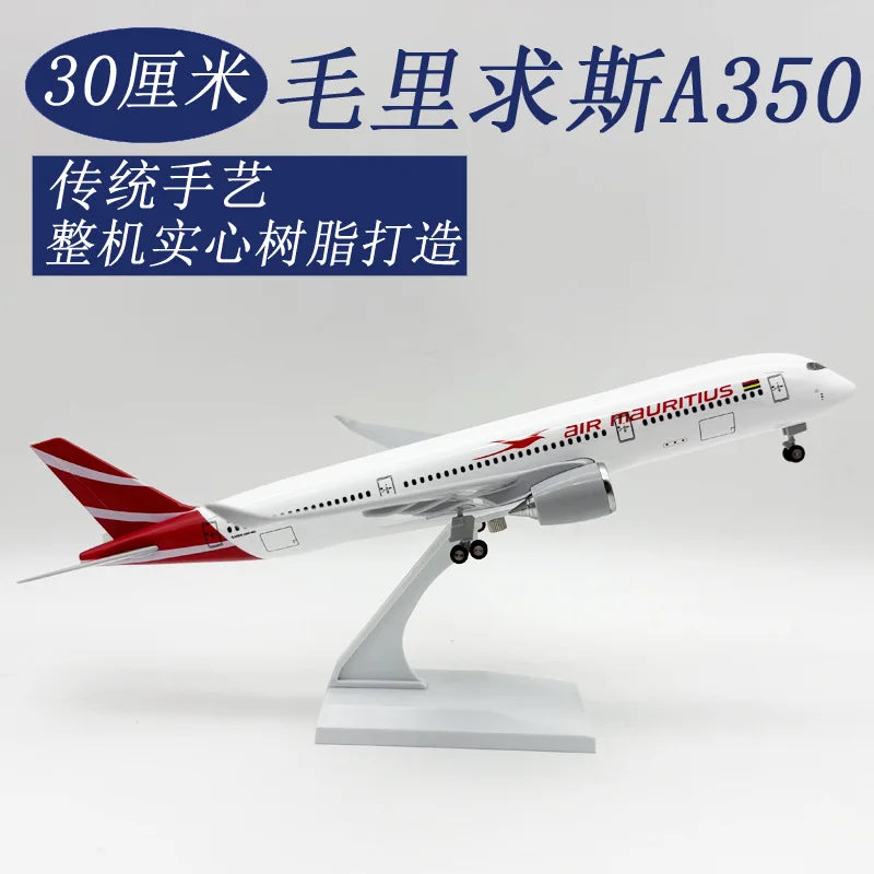 30cm Resin Simulation Aircraft Air Mauritius A350 Model Airplanes 1/250 Scale Assemble For Static Collection Display With Stand